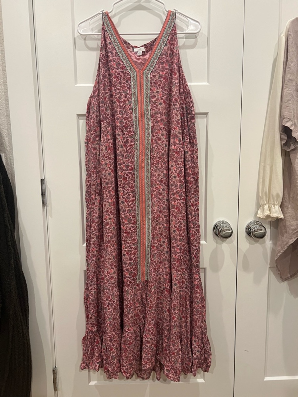 J Jill Boho Floral Sleeveless V-Neck Maxi Dress Size 2X Colorful Summer Dress
